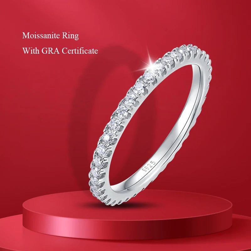 1.0mm-3.5mm Round Brilliant Cut Moissanite Wedding Rings Half Eternity Band 925 Silver Lab Diamond Wedding Ring With Certificate