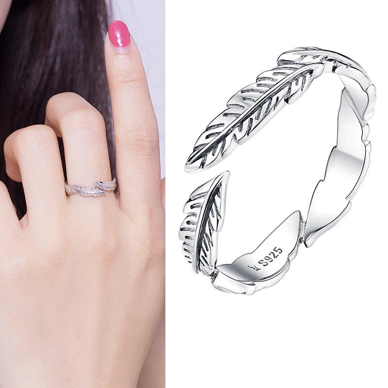 WOSTU Real 925 Sterling Silver Open Ring Finger Adjustable Size Wedding Rings For Women Engagement Fashion Silver Jewelry Gift