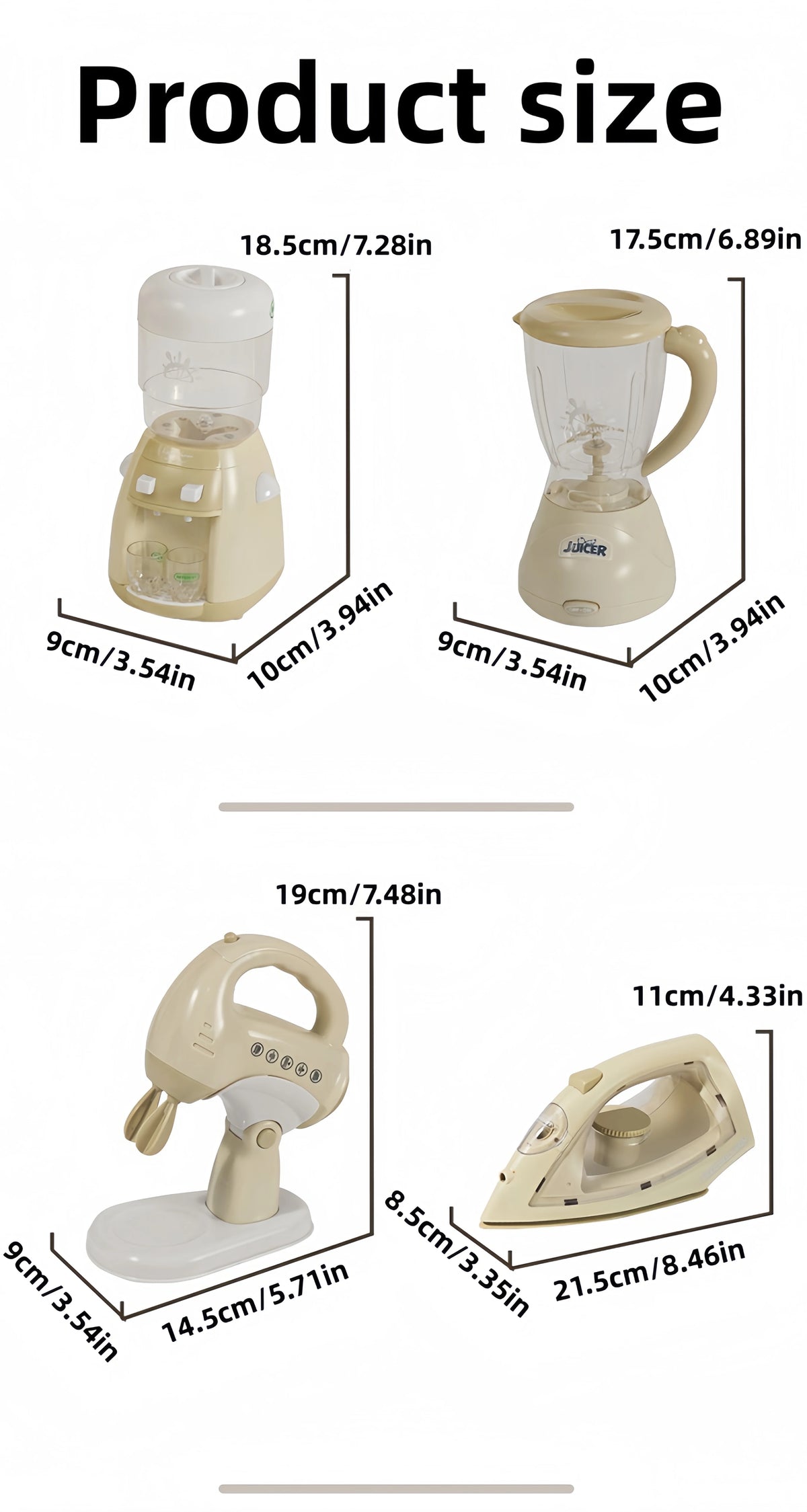 Children's simulated small household appliances, such as washing machines, vacuum cleaners, irons, juicers, and toys