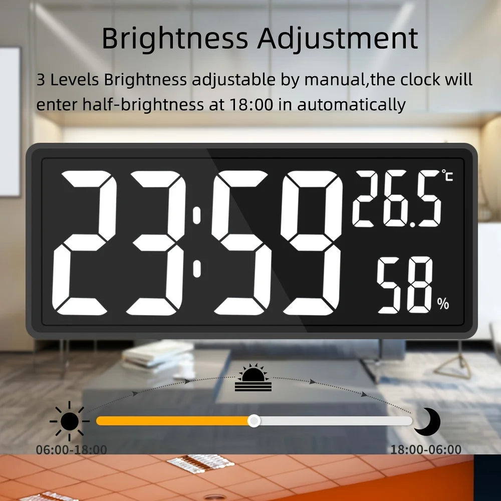 1PC Super Large Screen Wall Mount Clock, Hanging Stand Optional BIG BOWL Clock Living Room LED Digital Clock for Home Decor