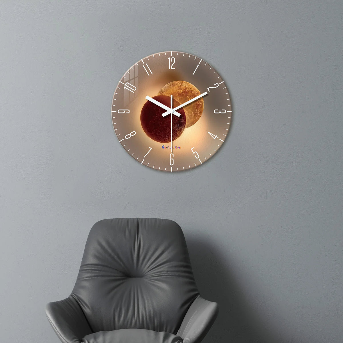 Light Luxury Shadow Pattern Tempered Glass Wall Clock for Living Room, Bedroom, Kitchen, Home Decoration, Silent Quartz Clock, Holiday Gift, 12 Inches, 14 Inches 16inch (Battery Not Included)
