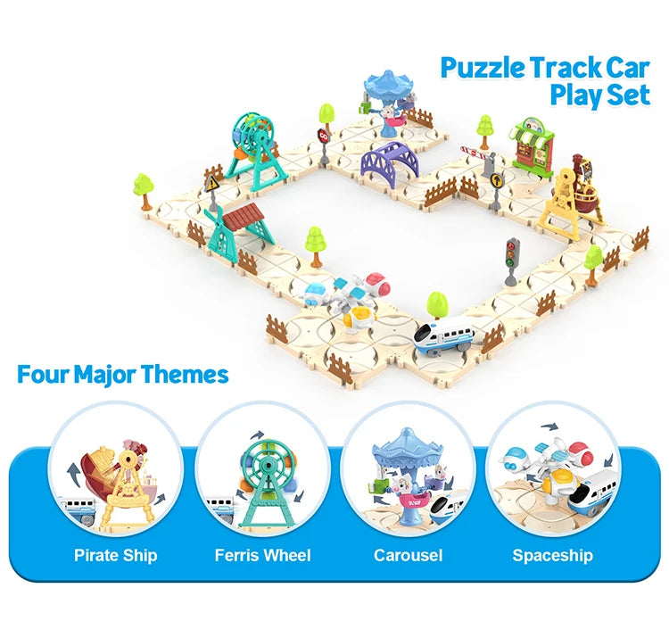 DIY Puzzle Track Car Set Assembling Scene Rail Train Learning Logic Road Board Games Educational Toy Kid Boy Birthday Gifts