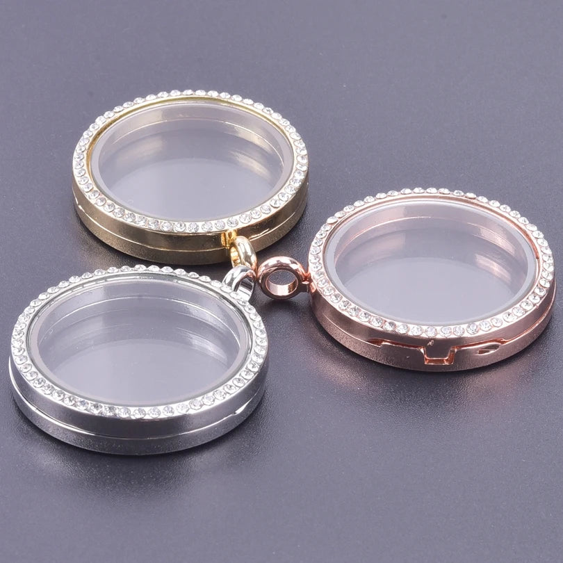 10Pcs/Lot Openable Round Living Reliquary Picture Locket Pendant Glass Floating Cremation Urn Medaillon Colgantes Jewelry Making