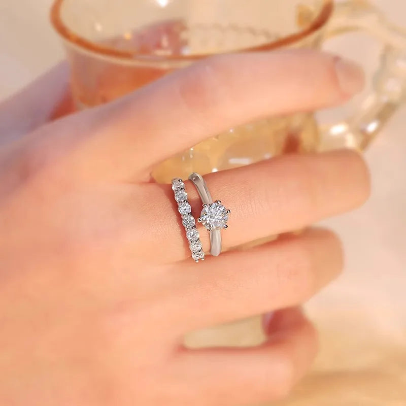 1.0mm-3.5mm Round Brilliant Cut Moissanite Wedding Rings Half Eternity Band 925 Silver Lab Diamond Wedding Ring With Certificate