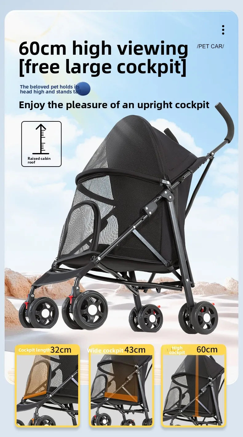 Cool Mesh Pet Stroller for Small Dogs and Cats Lightweight Suitable for All Road with Removable Liner Safety Tether Easyto Store