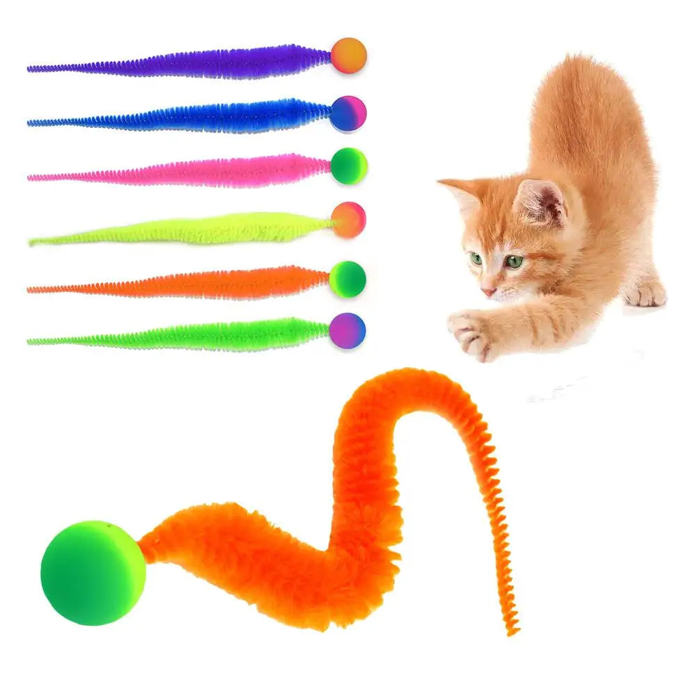 Cat Teaser Colorful Toy Bouncy Ball Fluffy Tail Simulation Kitten Bite Teaser Tool Interactive Cat Elastic Toy Supplies