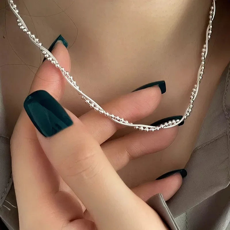 VENTFILLE 925 Sterling Silver Bead Geometry Necklace for Women Girl Korean Design Versatile Choker Jewelry Dropship Wholesale