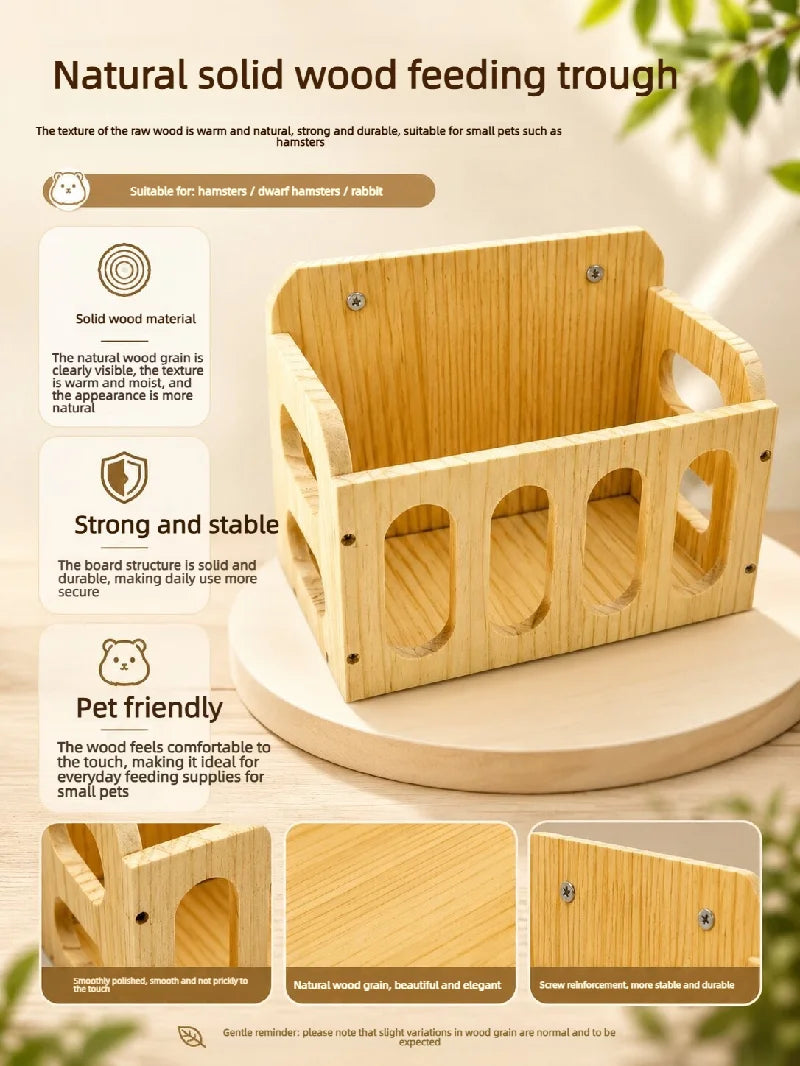 Natural Wooden Hay Feeder Rack - Hanging Guinea Pig Rabbit Feeding Grass Holder for Chinchilla Hamster Small Pet Cage Accessorie