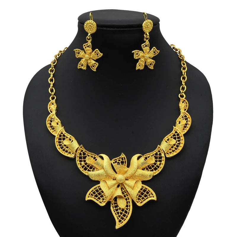 ANIID Dubai 24K Gold Color Long Jewelry Sets Wedding African Necklace Earrings For Women Nigerian Indian Bridal Set Party Gifts