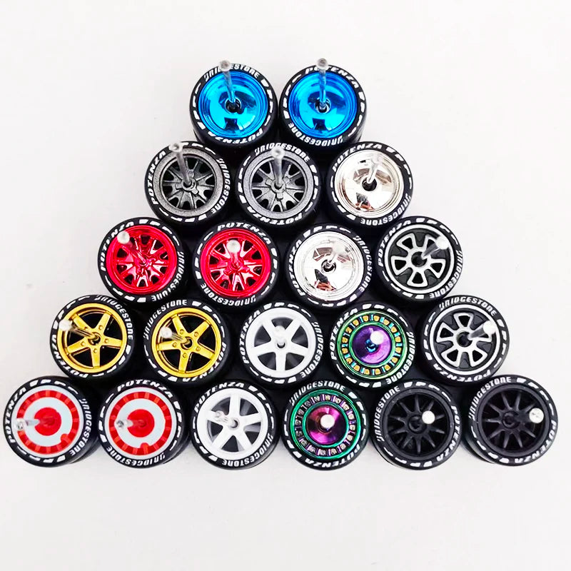 10 Sets 11/12/13/14/17mm 1/64 Alloy Car Wheels Rubber Tires W Axle for HW/Matchbox/Domeka/Evo 1:64 Car Model SUV Off Road Truck