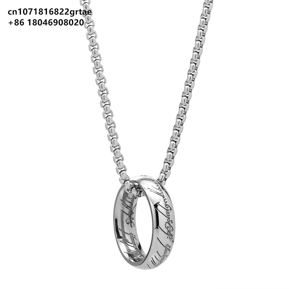 Lord of the one Rings thick chain advanced pearl chain movie with the same necklace ring hip-hop 3D carving inside and outside.
