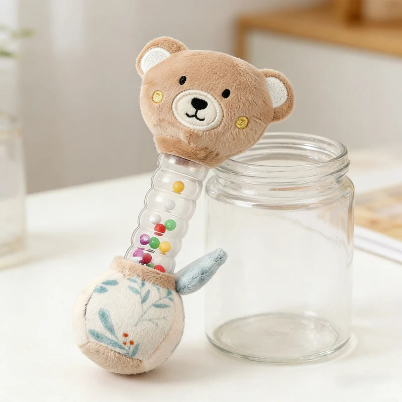 0-12Baby Bear Rattle Early Learning Educational Toy Sensory Soothing Soft Plush Animal Rattle for Crib Handheld Baby Toy Toddler