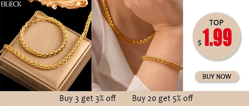 EILIECK 316L Stainless Steel Metal Colored Zircon Chain Necklace Bracelet Set For Women Fashion Statement Waterproof Jewelry