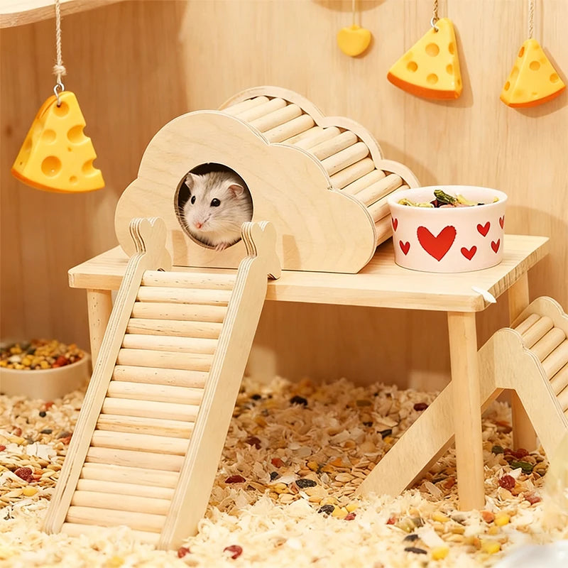 Unpainted Wooden Guinea Pig Hideout Climb House - Hamster Cage Decor Play Tunnel Small Animal Chew Toy Pet Habitat Accessories