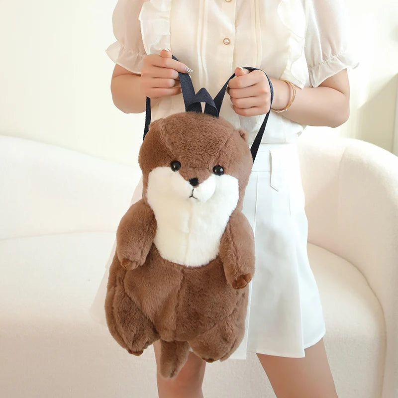50cm Sea Otter Plush Backpack Cartoon Cute  Plush Toy Soft Stuffed Animal Shoulder Bag for Kids Girls Birthday Gifts