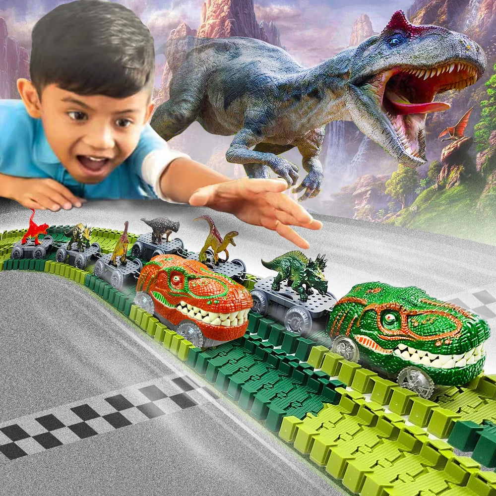 DIY Dinosaur Toys set Magical Train Track Racing Toy Bend Flexible Race Track Educational Toys For Kids Birthday Gift