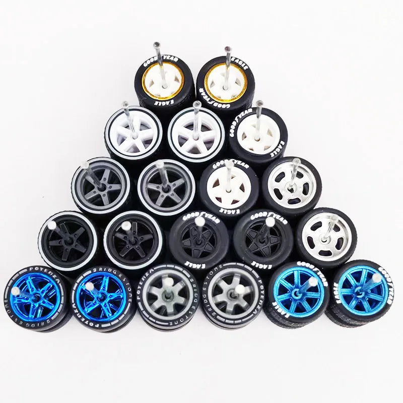 10 Sets 11/12/13/14/17mm 1/64 Alloy Car Wheels Rubber Tires W Axle for HW/Matchbox/Domeka/Evo 1:64 Car Model SUV Off Road Truck