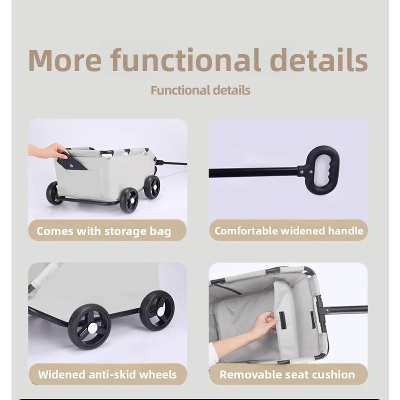 Foldable Small Pet Stroller Cart Lightweight Oxford Dog Cat Carrier Trolley Telescopic Pull Wagon Outdoor Walking Shopping