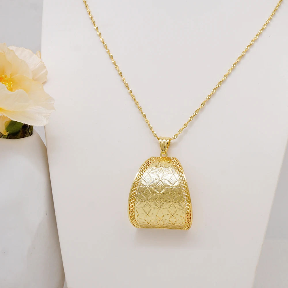 Fashion Dubai Jewelry Sets Gold Color Pendant Copper Classic Earrings Necklace For Women Daily Wear Party Anniversary Gifts