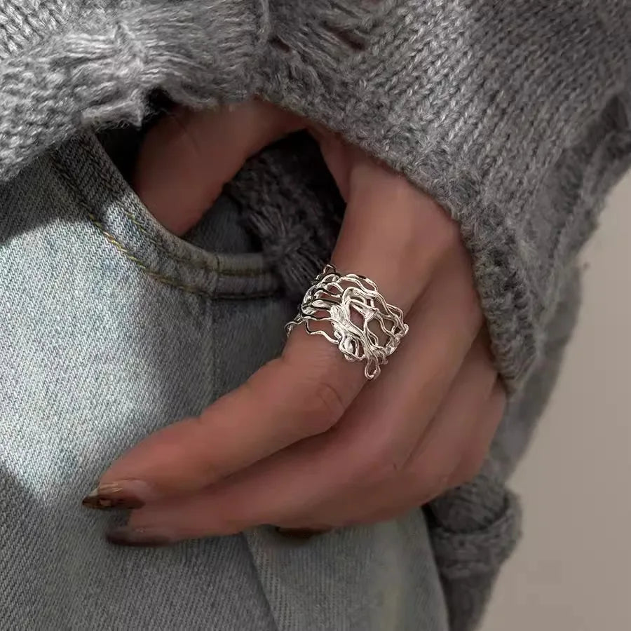 Sam Panda 925 Sterling Silver Mask Ring For Women Gift Frosting Vintage Irregular Personality Punk Jewelry Dropshipping
