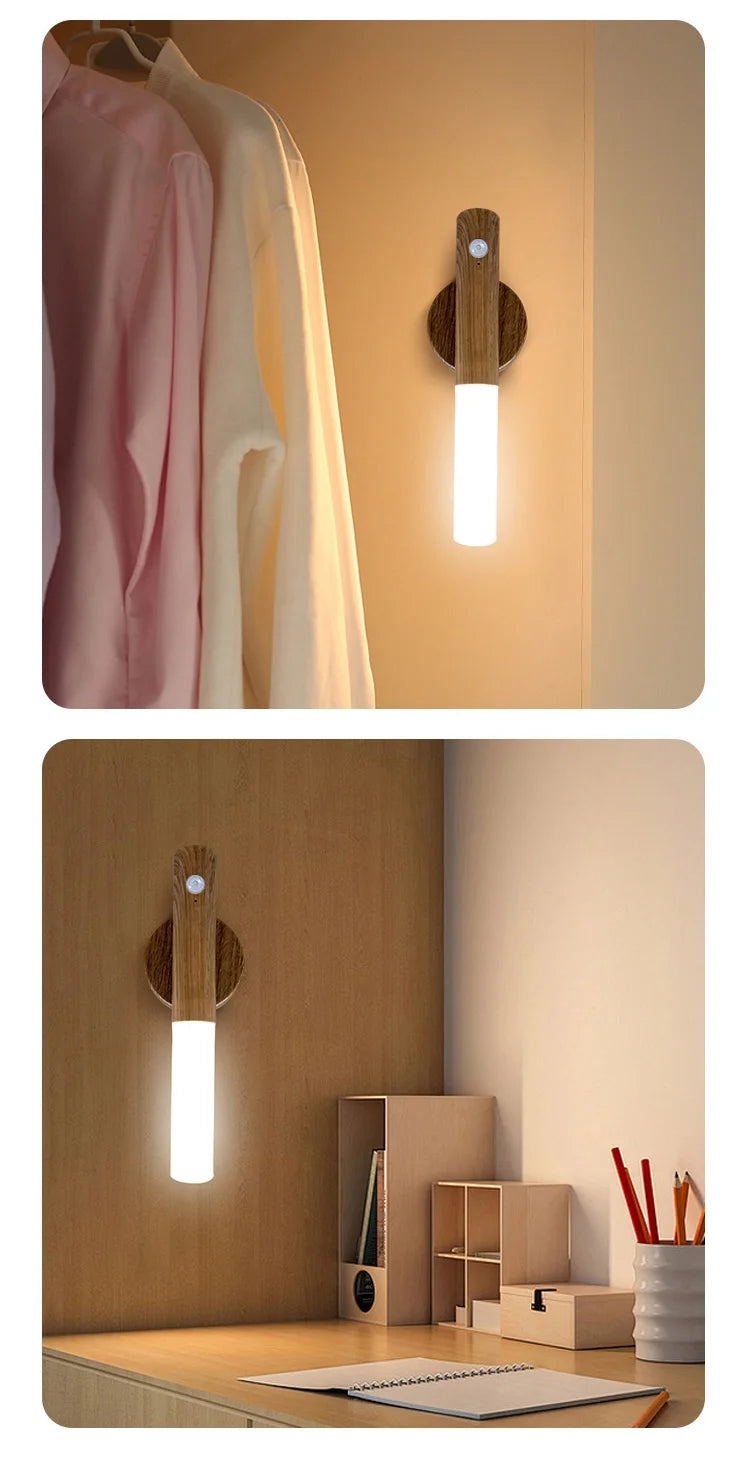 LED Rechargeable Magnetic Wall Lamp Smart Motion Sensor Night Light Portable for Hallway Bedroom Stairs Bathroom Cabinets Decor