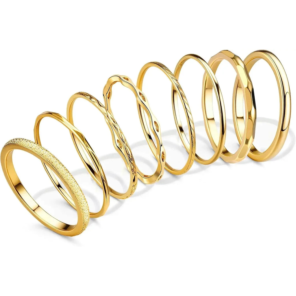 Bobisty 8Pcs 1MM 2MM Stainless Steel Rings for Women Men Minimalist Fashion Dainty Plain Thin Knuckle Stacking Thumb Rings Set