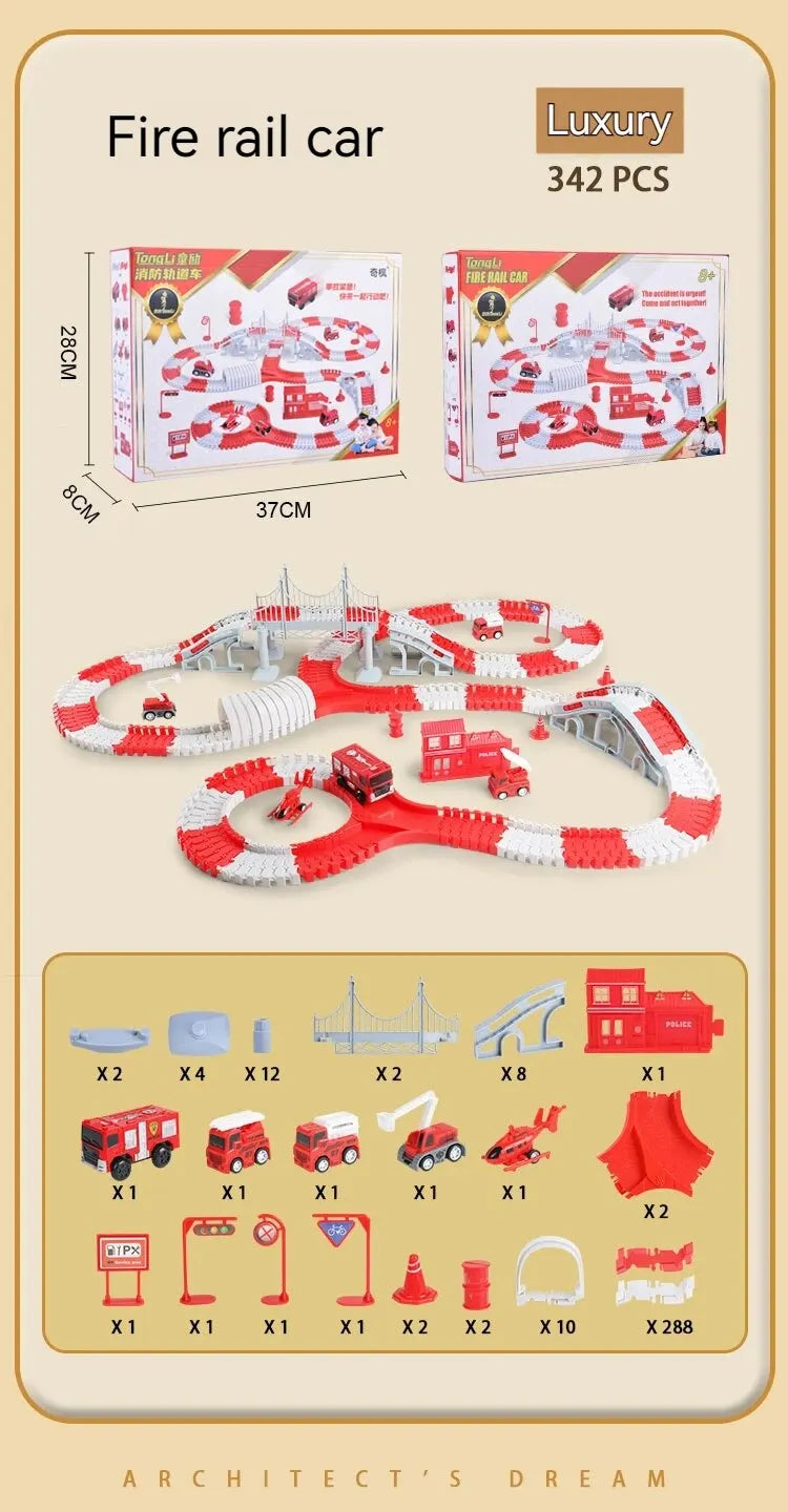 Fire Engine Track Assembling Car Engineering Minin Car Set Kids Puzzle Boy Toys Track Car Train Toys For Children Birthday Gift