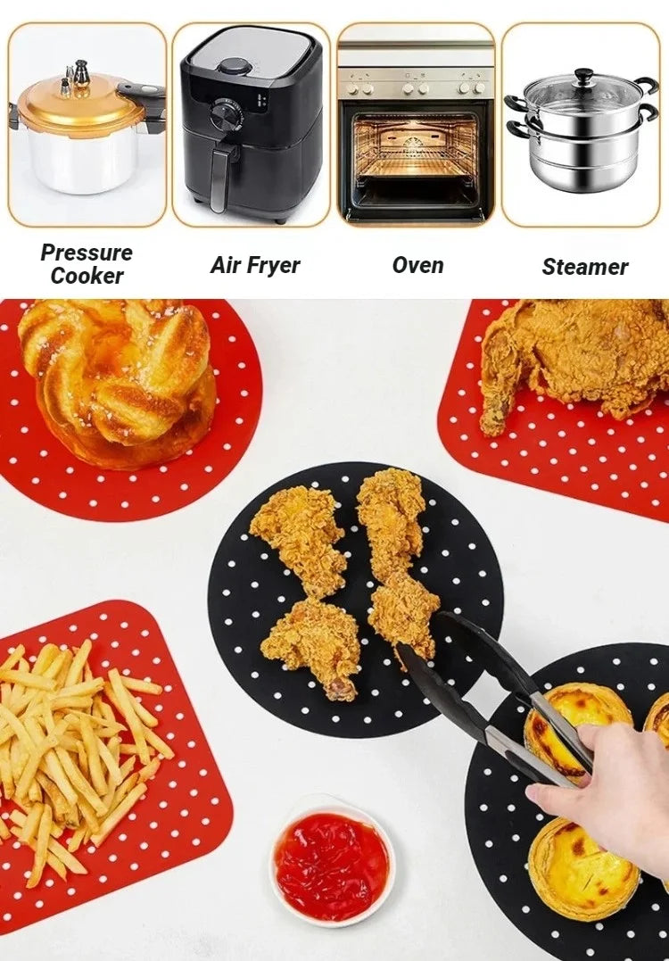 Reusable Silicone Air Fryer Mat Non Stick Baking Pad Inner Liner Cooking Bakeware Oil Cake Grilled Saucer