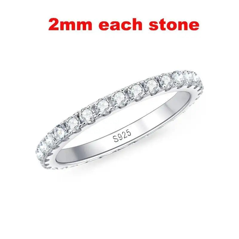 TY 2-5mm Full Moissanite For Women Sparkling Wedding Eternity Bands 100% S925 Sterling Silver Jewelry Classic Ring D VVS1