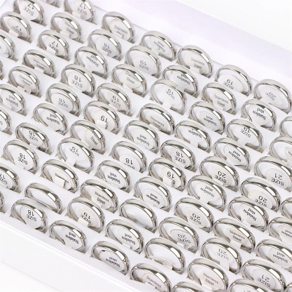 100Pcs/lot Fashion Smooth Stainless Steel Rings For Women Men Width 2-8mm Simple Lovers Jewelry Party