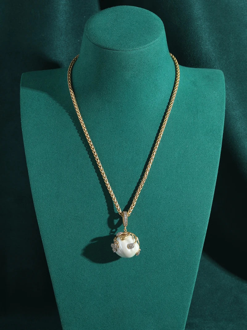 Baroque Abs Pearls Necklace Jewelry Pendant Light Bulb Big Ball Rhinestones Gold Color Wedding Luxury Designer For Women 2025