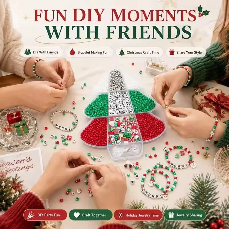 Christmas DIY Bracelet Making Bead Set Storage Box Festive Beads for Bracelet Keychain Holiday Craft Handmade Jewelry Craft