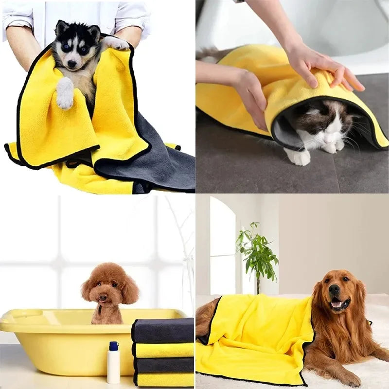 2 in 1 Pet Bathrobe and Towel Super Absorbent Wearable Drying Robe for Dogs Cats After Bath Fast Dry and Warm Grooming Essential