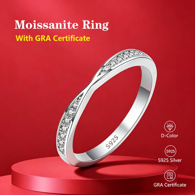 Pass Diamond Tester Pen Moissanite Ring Full Moissanites Around for Women S925 Silver Wedding Diamonds Band Stackable Ring
