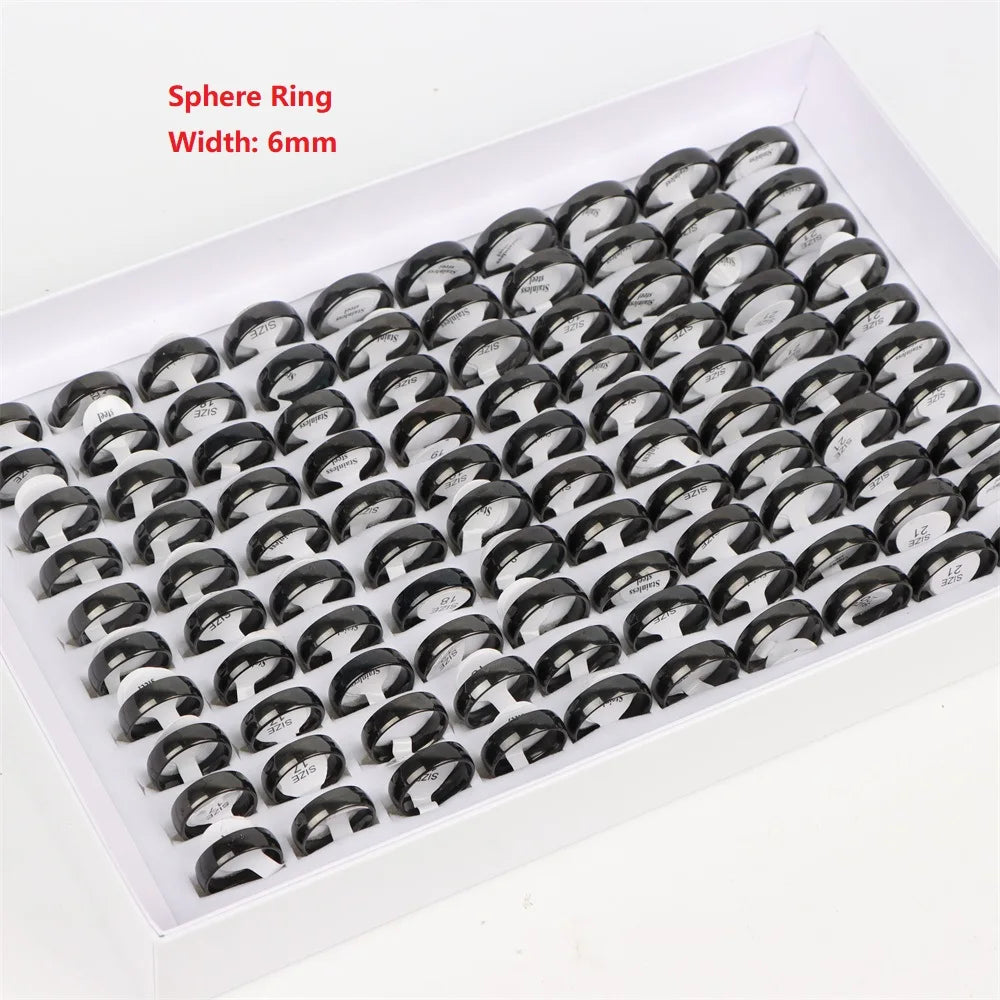 100Pcs/lot Fashion Smooth Stainless Steel Rings For Women Men Width 2-8mm Simple Lovers Jewelry Party