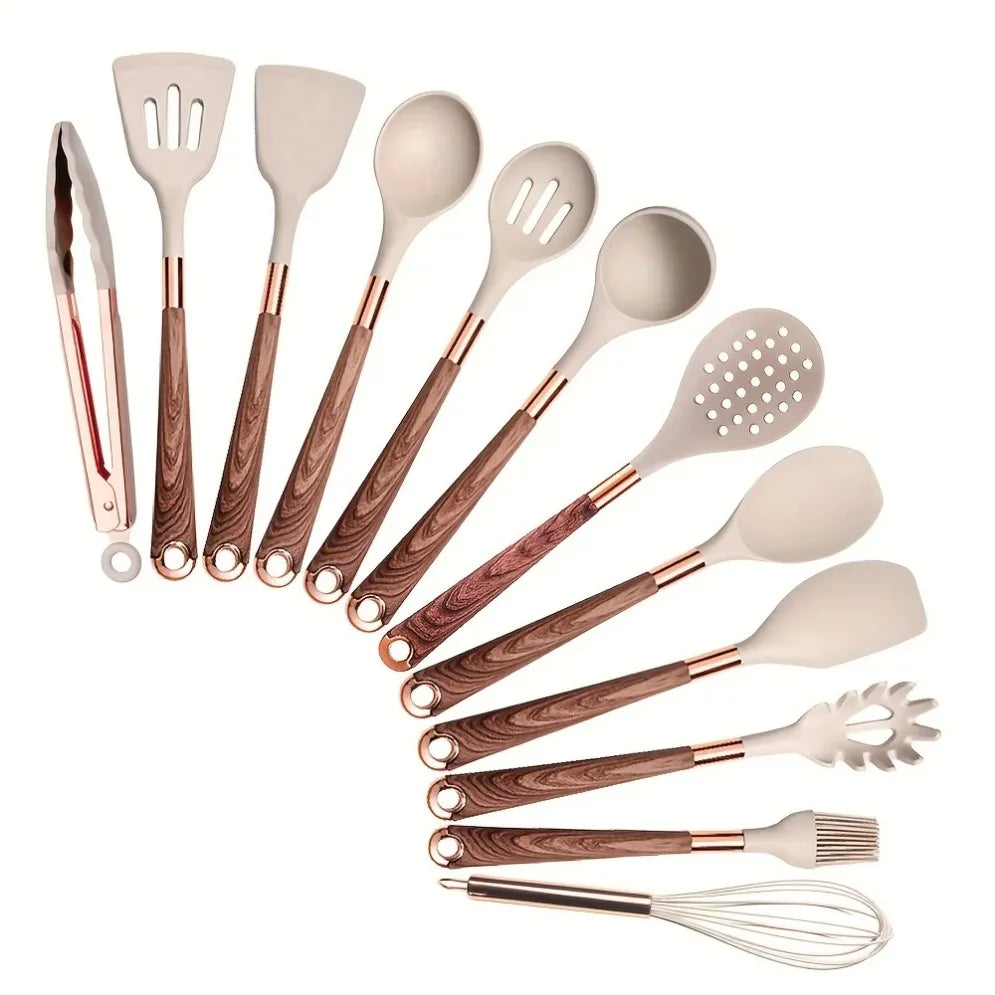 Gold Plated Handle Silicone Cooking Utensils Set Kitchen Non-stick Tool Gadgets BPA FREE Kitchenware Heat Resistant Spatula Set