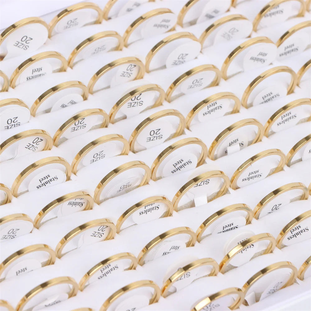100Pcs/lot Fashion Smooth Stainless Steel Rings For Women Men Width 2-8mm Simple Lovers Jewelry Party