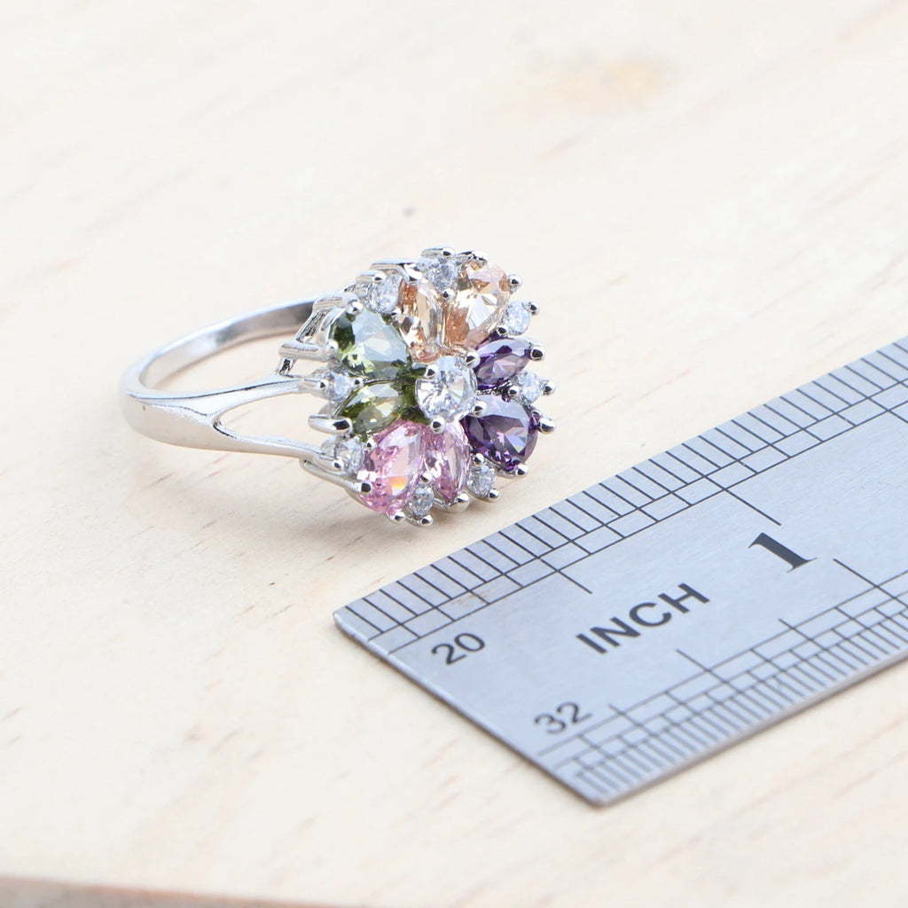 Bridal Jewelry Sets Silver 925  Flower Colorful Zircon Bracelets Earrings Rings Pendant Wedding Necklace Set Jewelry For Women