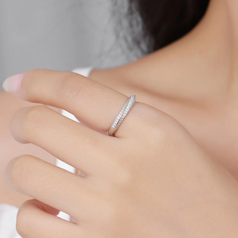 1.0mm-3.5mm Round Brilliant Cut Moissanite Wedding Rings Half Eternity Band 925 Silver Lab Diamond Wedding Ring With Certificate
