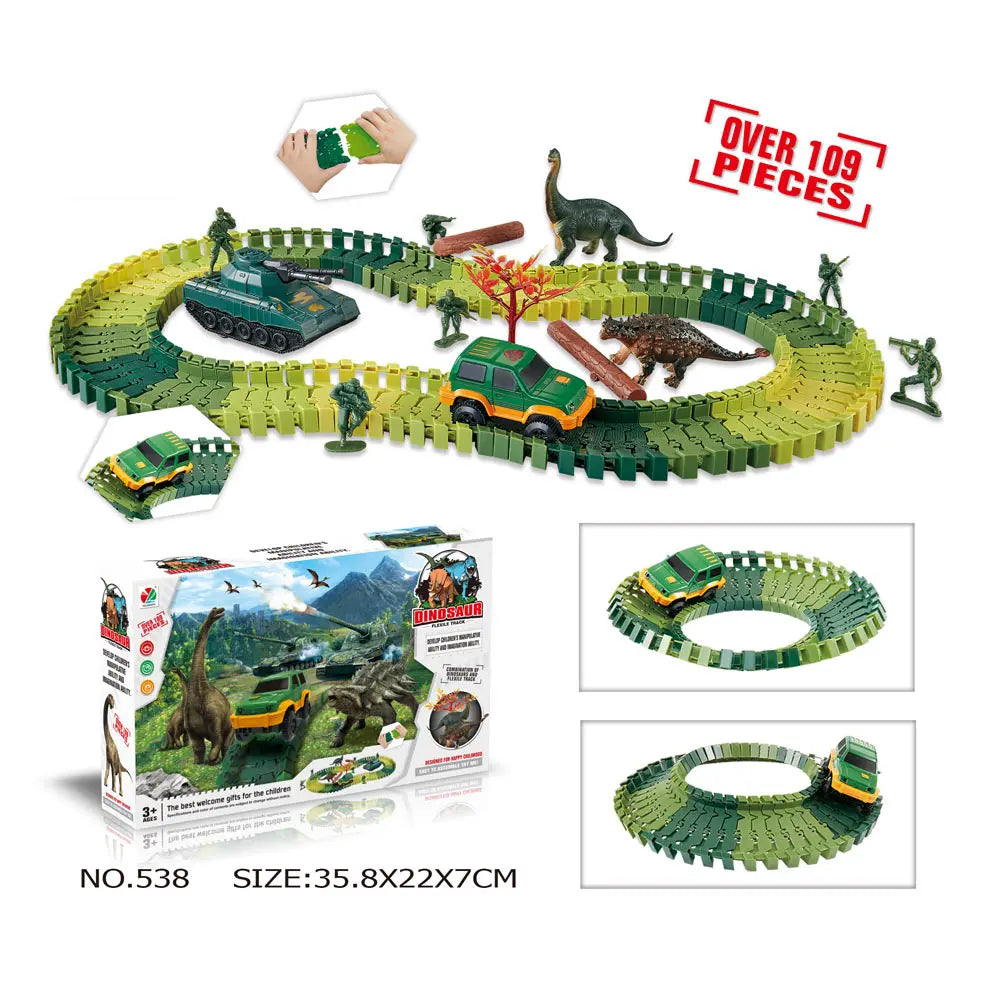 Dinosaur Railway Car Kids Track Racing Track Toys Set Bend Flexible Race Track Flash Light Car Educational Toys for Kids Gifs