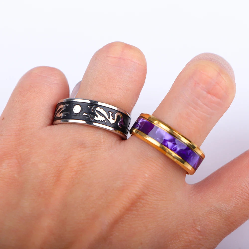 10/20/30/50Pcs/Lot Stainless Steel Fashion Ring Wood Grain Ring Men's Wedding Ring Women's Party Mixed Style Random Style