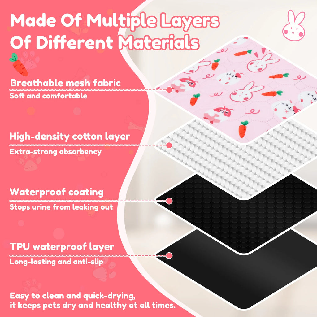 Guinea Pig Cage Liners Anti Slip Absorbent Guinea Pig Pee Pads Washable Rabbit Pee Pads Bedding for Small Animals Rabbit Hamster