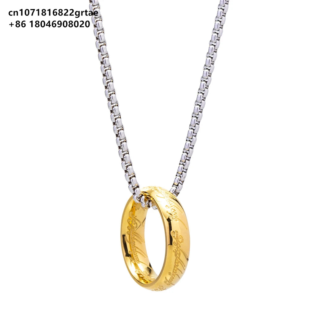 Lord of the one Rings thick chain advanced pearl chain movie with the same necklace ring hip-hop 3D carving inside and outside.