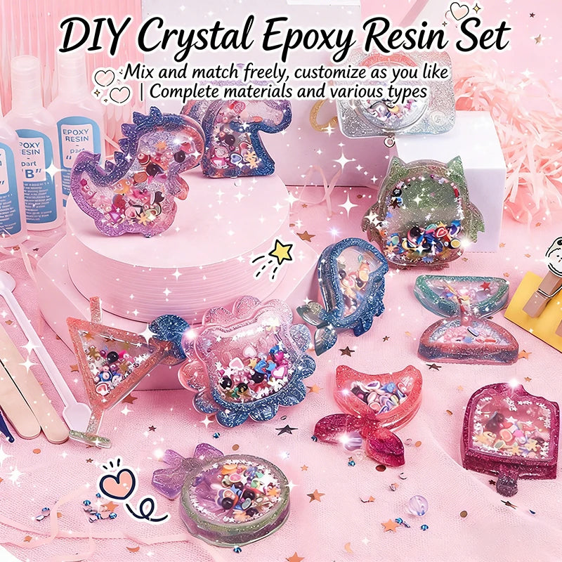 Kids DIY Crystal Glue Keychain Craft Toys Handmade Sparkling Beads Material Pack Kit Creative Children's Birthday Souvenir Gifts