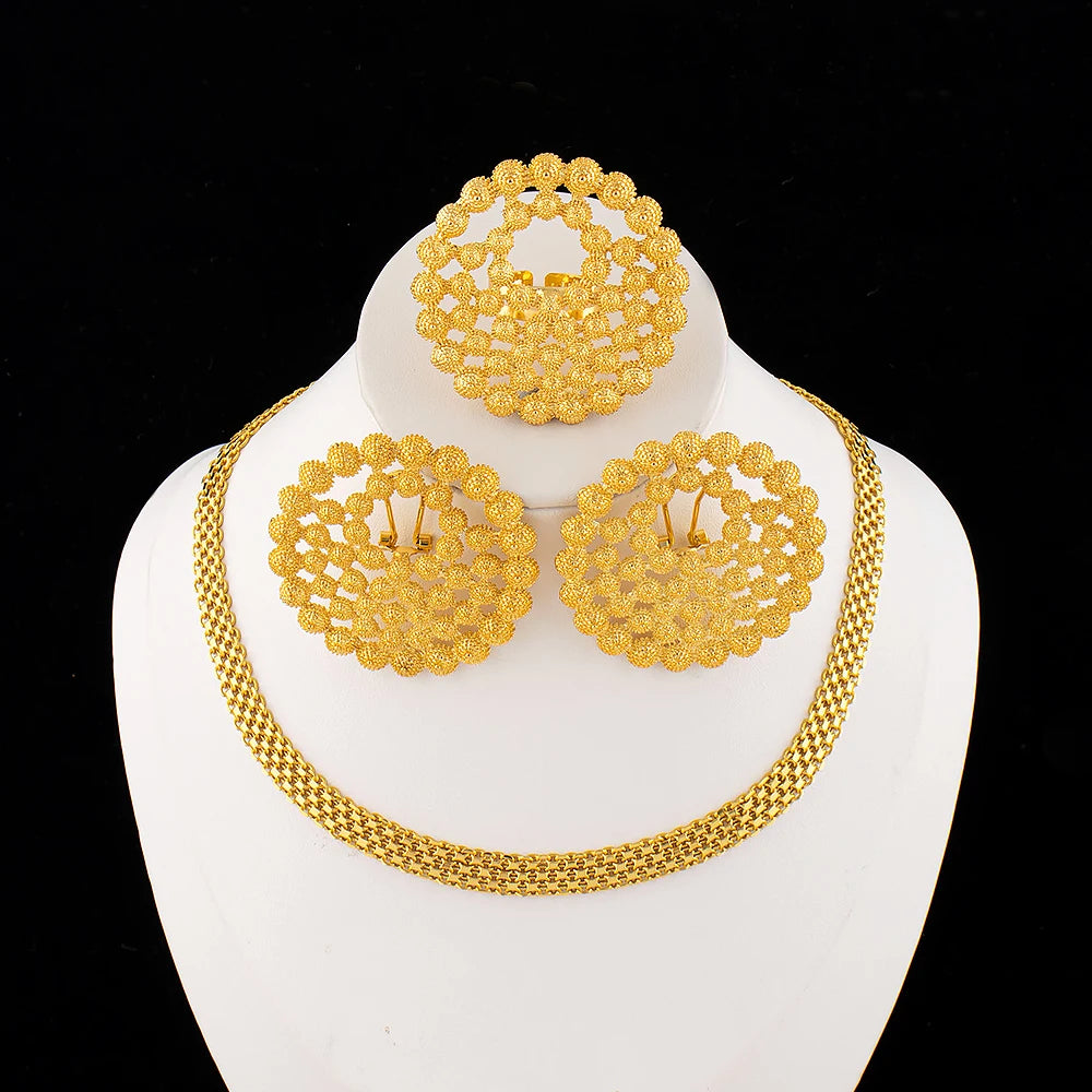 Necklace Earrings Ring Jewelry Set for Women  Gold Plated Clip Earrings and Finger Ring 2Pcs Set for Engagement Daily Wear Gifts