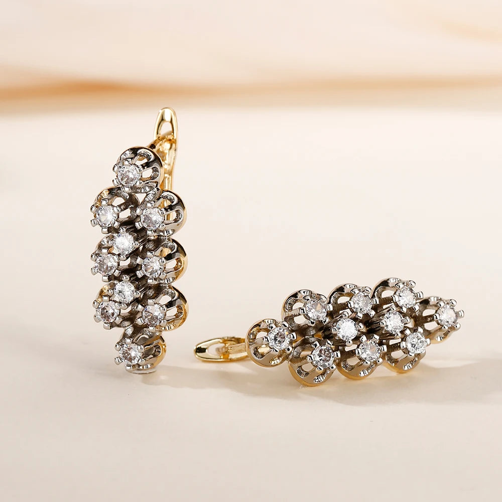 Zircon ladies vintage earrings ring set copper plated 14K gold fashion luxury jewelry party gift banquet holiday gift gift