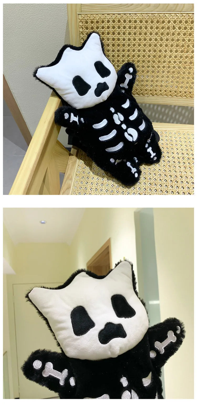 Skull Plush Backpack Gothic Water Bottle Bag Goth Doll Backpack Female Winter Furry Bag Skull Shape Bag Skeleton Birthday Gift