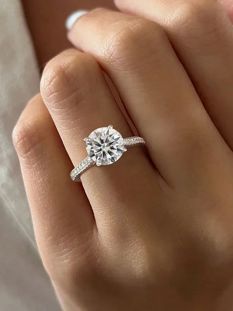 925 Sterling Silver Gorgeous Shiny 2 Carat Round Zircon Ring for Women Anniversary Daily Outfit Luxury High Quality Fine Jewelry