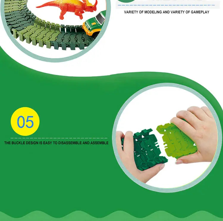 Dinosaur Railway Car Kids Track Racing Track Toys Set Bend Flexible Race Track Flash Light Car Educational Toys for Kids Gifs