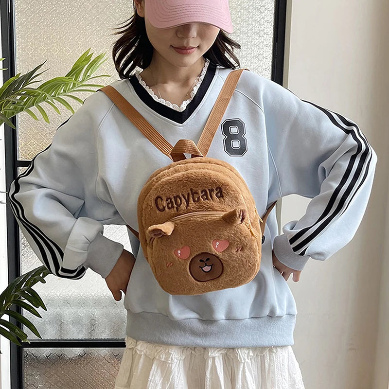 New Capybara Cartoon Animal Doll Plush Backpacks; Cute Portable Bag for Girls.
